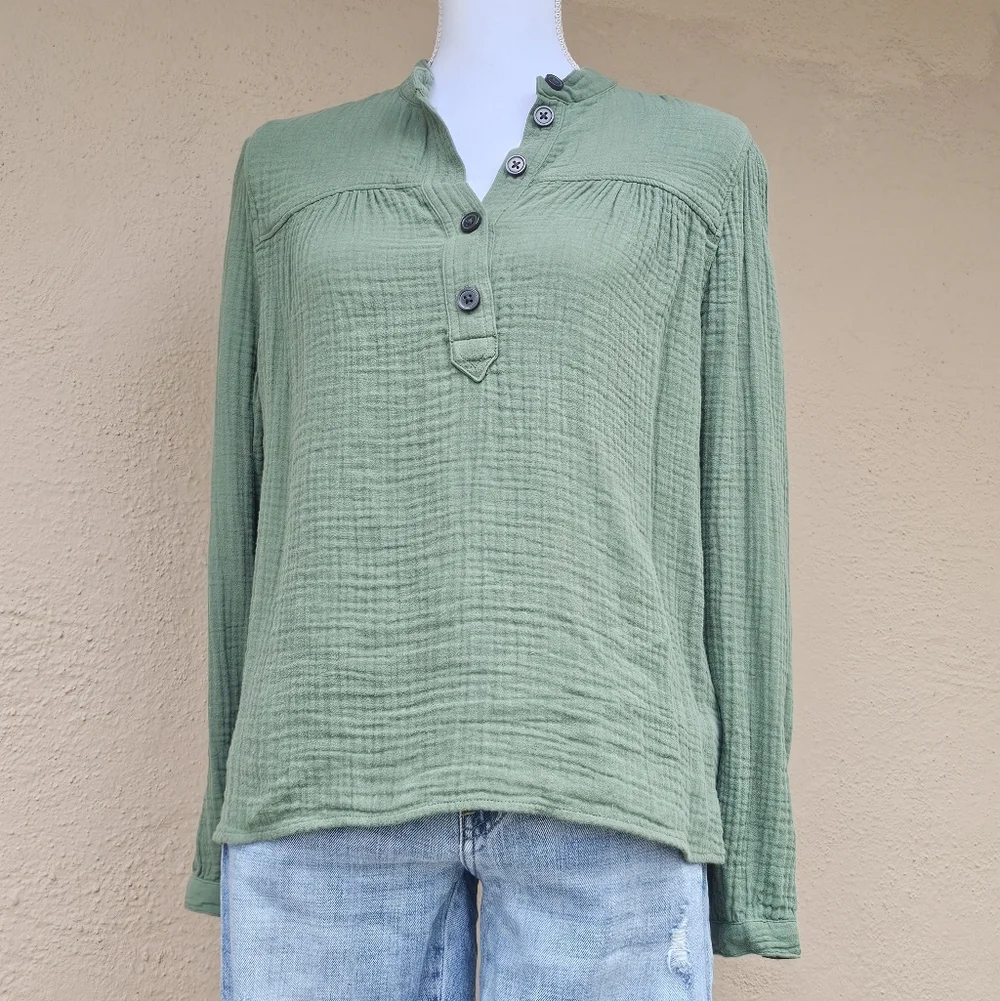 J. Crew Utility Green Fresco Soft Pull Over Gauzey Top Size Small